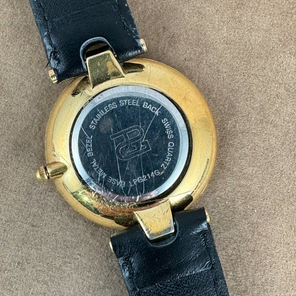 Vintage Paolo Gucci 18K Gold Plated Swiss Watch New Italian Black Strap main image 10